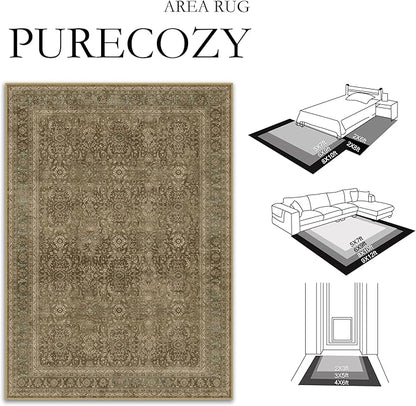 Brown 6x9 Area Rug Washable Vintage Carpet for Living Room Bedroom Large Soft Retro Floral Low Pile Thin Indoor Rug Non Slip Traditional Distressed Floor Cover for Dining Room Office