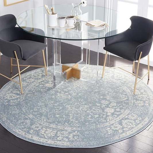 SAFAVIEH Adirondack Collection Area Rug - 4' Round, Slate & Ivory, Distressed Vintage Floral Design, Non-Shedding & Easy to Clean, Ideal for Living Room, Bedroom, Dining Space (ADR109T)