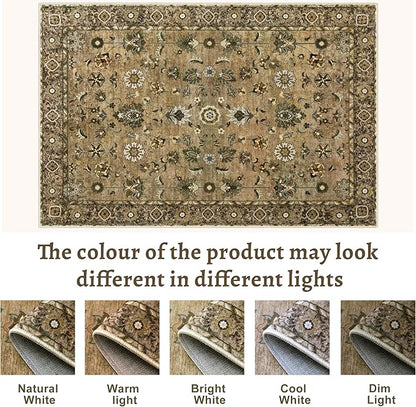 5x7 Area Rug Washable Rug for Living Room, Floral Vintage Rug Indoor Non Slip Large, Print Distressed Brown Carpet, Soft Low Pile Foldable for Bedroom Dining Room Dorm
