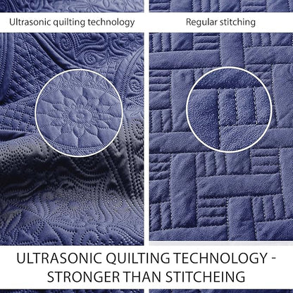 IR Imperial Rooms 8 Pack Quilt King Size Bedding (106" x 96") - Bulk Wholesale for Hotels, Guest Bedroom & Airbnbs - Lightweight Microfiber Reversible Floral Embossed Quilts Bedspreads (Navy)