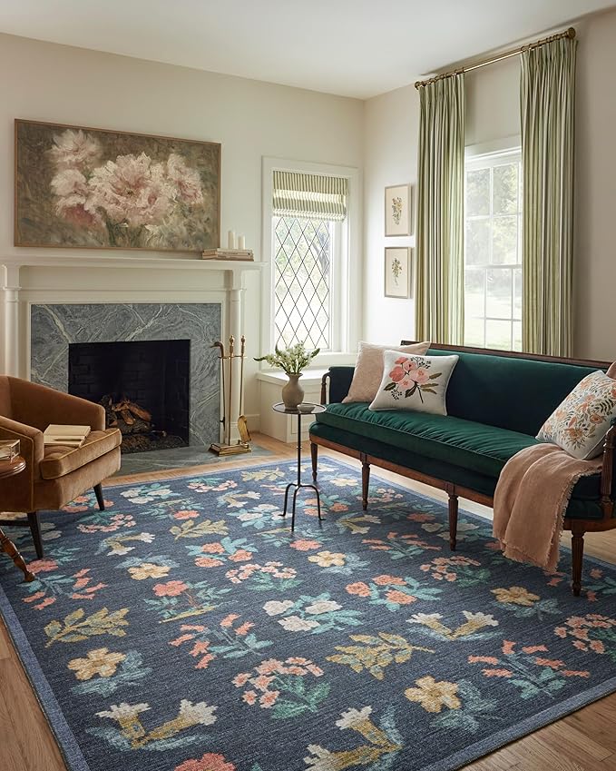 Loloi Rifle Paper Co. Rosa Collection RSA-03 Navy 2'-6" x 12'-0" Runner Rug