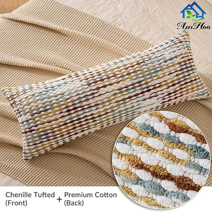 AmHoo Boho Chenille Pillow Cover Decorative Tufted Pillowcase for Couch Bed Sofa Bedroom Living Room Modern 14 x 36-Inch Brown