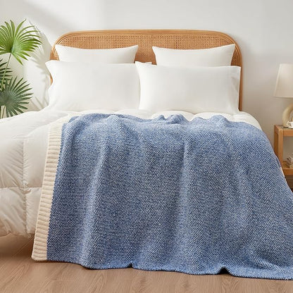 Snuggle Sac Royal Blue Twin Size Reversible Super Soft Blanket for Bed and Sofa, Heather Blue, 60x80 inches