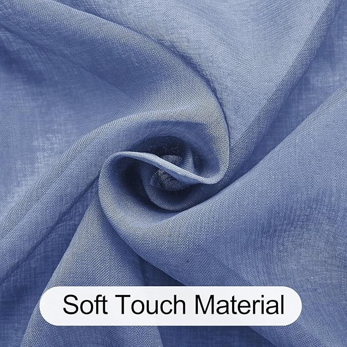 XWZO Sheer Curtains for Living Room with Tiebacks, Light Filtering Faux Linen Voile Grommet Window Curtains for Living Room, Farmhouse, Study, Dusty Blue, 52 x 63 Inches Length, Set of 2 Panels