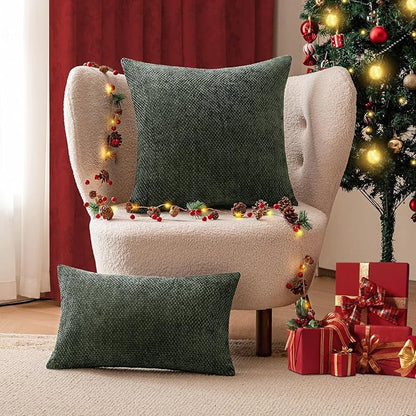 a moment Christmas Dark Green Chenille Throw Pillow Covers 20x20 Inch Pack of 2 Modern Decorative Throw Pillow Covers Farmhouse Cross Covers Home Decor for Sofa Bedroom Living Room