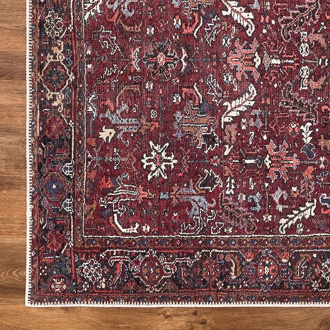 Bloom Rugs Washable Non-Slip 9' x 12' Rug - Burgundy Traditional Bordered Area Rug for Living Room, Bedroom, Dining Room, and Kitchen - Exact Size: 9' x 12'
