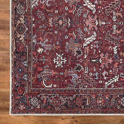 Bloom Rugs Washable Non-Slip 2' x 3' Rug - Burgundy Traditional Bordered Area Rug for Living Room, Bedroom, Dining Room, and Kitchen - Exact Size: 2' x 3'