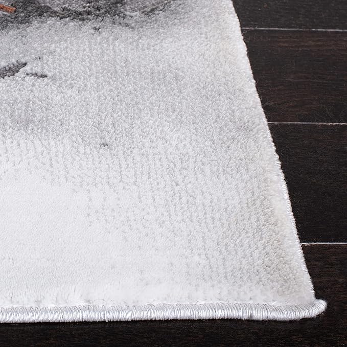 SAFAVIEH Craft Collection Area Rug - 4' Square, Grey & Orange, Modern Abstract Marble Pattern Design, Non-Shedding & Easy Care, Ideal for High Traffic Areas in Living Room, Bedroom (CFT877P)