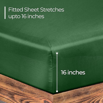 ROYALE LINENS 300 Thread Count 100% Long Staple Combed Cotton Fitted Sheet Twin XL - Super Soft Deep Pocket Bottom Sheet - Fitted Sheets Only - Elastic Sheets (Twin XL, Hunter Green)