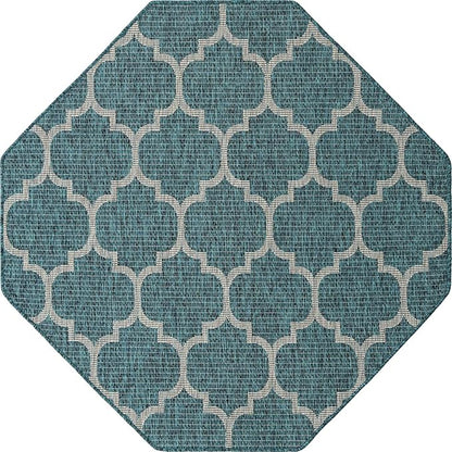 Unique Loom Outdoor Trellis Collection Area Rug (5' 1" Octagon, Teal/ Gray)