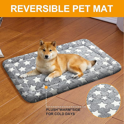 Washable Dog Bed Plush Orthopedic Outdoor Crate Mat with Non-Slip Bottom,Luxe Soft Kennel Pad for Pets, Cozy Cage Cushion & Pet Sleeping Mattress Large Sized,Medium,Small Dogs,30 x 20 inch,Gray