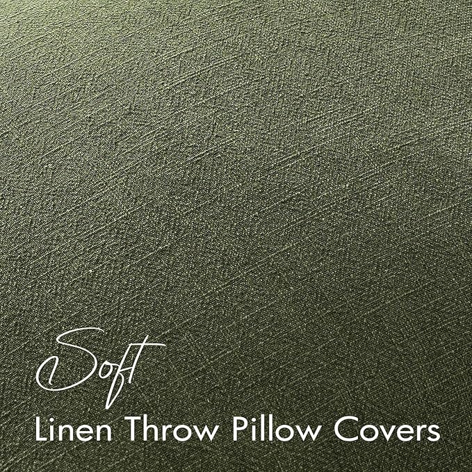 EMEMA Decorative Linen Throw Pillow Covers 26x26 Inch Dark Olive Green Boho Farmhouse Neutral Couch Throw Pillows for Bed Pack of 2 Accent Pillowcase Modern Sofa Cushion Livingroom Home