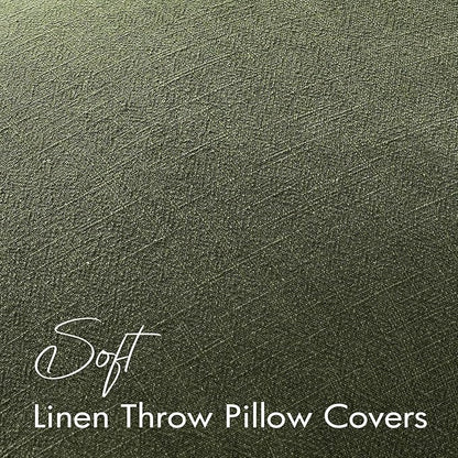 EMEMA Decorative Linen Throw Pillow Covers 18x18 Inch Dark Olive Green Boho Farmhouse Neutral Couch Throw Pillows for Bed Pack of 2 Accent Pillowcase Modern Sofa Cushion Livingroom Home
