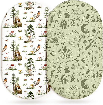 Bassinet Sheets for Baby Girls Boys 2 Pack, Fitted Baby Mattress Sheet for Rectangle, Oval, Hourglass Bassinet Mattress, Breathable Cozy & Universal Fit (Bear Tracks)