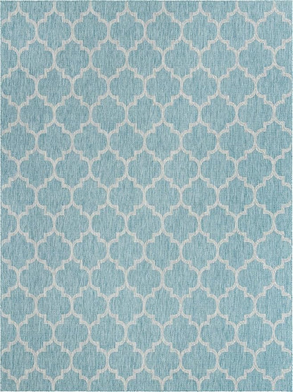 Unique Loom Outdoor Trellis Collection Area Rug (10' x 13' 1" Rectangle, Aquamarine/ Gray)