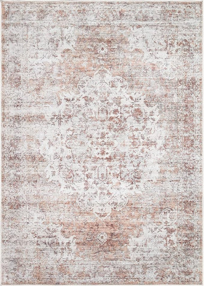 Bloom Rugs Washable Non-Slip 9' x 12' Rug - Ivory/Blush Traditional Area Rug for Living Room, Bedroom, Dining Room, and Kitchen - Exact Size: 9' x 12'