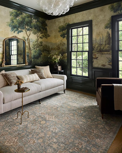 Loloi Chris Loves Julia Palma Collection PLM-05 Blue/Natural 2'-7" x 12'-0" Runner Rug Vintage Style Boho Living Room Bedroom Carpet