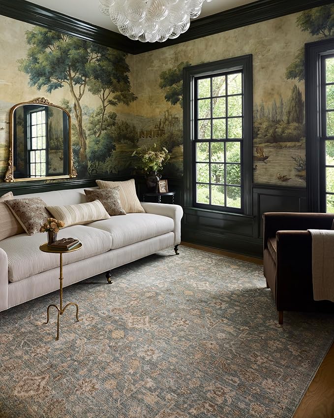 Loloi Chris Loves Julia Palma Collection PLM-05 Blue/Natural 3'-6" x 5'-6" Accent Rug Vintage Style Boho Living Room Bedroom Carpet