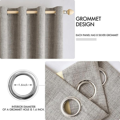 MIULEE 100% Blackout Linen Textured Curtains for Bedroom Solid Thermal Insulated Warm Taupe Grommet Room Darkening Curtains & Drapes Luxury Decor for Living Room Nursery 52 x 120 Inch (2 Panels)