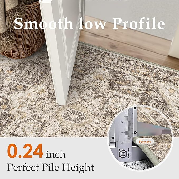 Taupe Brown Hallway Runner Rug 3x8 Vintage Washable Distressed Area Carpet Kitchen Indoor Non Slip Long Traditional Medallion Retro Accent Throw Rug for Bedroom Laundry Dining Living Room