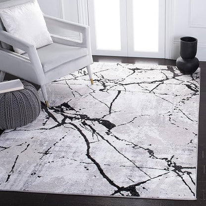 SAFAVIEH Amelia Collection Area Rug - 10' Square, Grey & Black, Modern Abstract Design, Non-Shedding & Easy Care, Ideal for High Traffic Areas in Living Room, Bedroom (ALA293K)