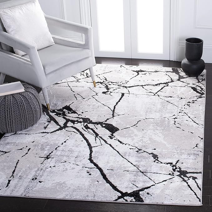 SAFAVIEH Amelia Collection Accent Rug - 3' x 5', Grey & Black, Modern Abstract Design, Non-Shedding & Easy Care, Ideal for High Traffic Areas in Entryway, Living Room, Bedroom (ALA293K)