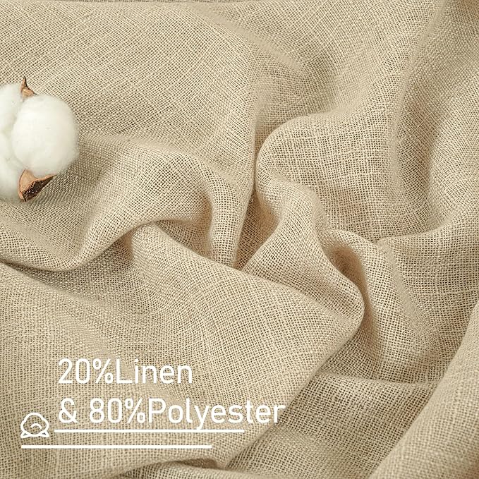 LAMIT Linen Curtains 40 Inch Length 2 Panels, Semi Sheer Light Filtering Panels Back Tab and Rod Pocket Neutral Drapes for Basement/Window/Loft Room, 34 x 40 Inch