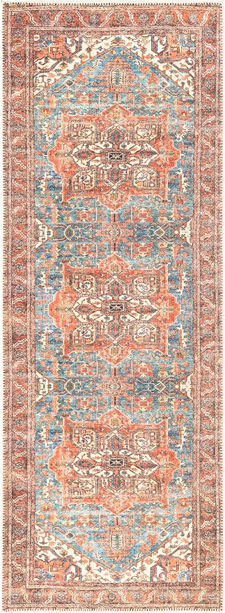 Keen Home Design 2x7 Rug - Machine Washable Runner Rug with Non-Slip Backing, Ideal for Hallway, Entryway, Kitchen, Laundry Room - Vintage, Easy Clean, Durable, Low Pile Rug - (2'6" x 7')