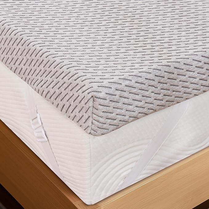 Subrtex Cover for Mattress Topper Queen Size 2 Inch (Only Cover) Mattress Topper Protector Bedding Removable Encasement with Zipper Closure