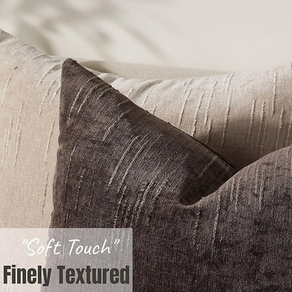 Set of 2 Soft Textured Throw Pillow Covers 12x20, Invisible Zipper Neutral Cushion Cases, Easy - Care Decorative Farmhouse Decor for Living Room Couch (Dark Brown, 12" x 20" (Pack of 2))