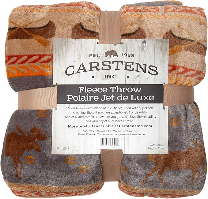 CARSTENS, INC. Ultra Premium Super Soft Plush Sherpa Fleece Oversized Throw Blanket 54" x 68", Moose Tracks