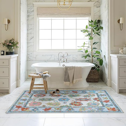 Fame Living Colorful Oushak Rug, Modern, Vintage, Turkish, Eclectic, Floral, Pastel, Washable, Large Area Rugs for Living Room, Dining, Bedroom, Girls, Boys, 7'5"x9'8"