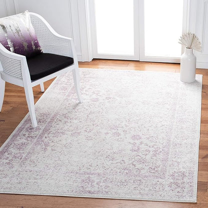 SAFAVIEH Adirondack Collection Area Rug - 4' Square, Ivory & Lavender, Distressed Vintage Floral Design, Non-Shedding & Easy to Clean, Ideal for Living Room, Bedroom, Dining Space (ADR109U)