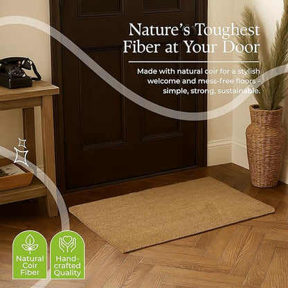 Coir Door Mats 17" X 30", Pack of 2, Non-Slip Sturdy, PVC Backed, Heavy Duty, Easy to Clean, Ideal for Door Entrance, Patio, Porch, Backyard, Garages, Plain Mat