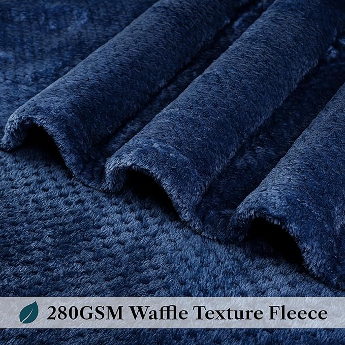 PAVILIA Navy Blue Throw Blanket for Couch, Twin Bed, Soft Fleece Throws for Sofa Chair, Fuzzy Waffle Textured Blanket, Cozy Warm Lightweight All Season Blanket Throw, 60x80