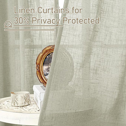 LAMIT 40 Inch Length Linen Curtains for Small Windows, Semi Sheer Light Filtering Panels Back Tab and Rod Pocket Neutral Drapes for Basement/Window/Loft Room, Sage Grey, 2 Panels, 34 x 40 Inch