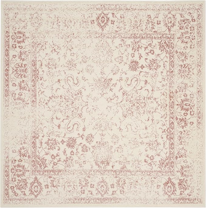 SAFAVIEH Adirondack Collection Area Rug - 10' Square, Ivory & Rose, Distressed Vintage Floral Design, Non-Shedding & Easy to Clean, Ideal for Living Room, Bedroom, Dining Space (ADR109H)