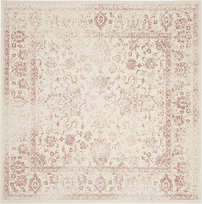 SAFAVIEH Adirondack Collection Area Rug - 10' Square, Ivory & Rose, Distressed Vintage Floral Design, Non-Shedding & Easy to Clean, Ideal for Living Room, Bedroom, Dining Space (ADR109H)