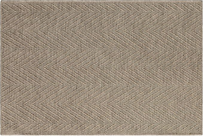 TOWN & COUNTRY BASICS Pax Herringbone Textured Solid Everwash® Washable Area Rug, Low Pile, Non-Slip Backing, Easy Clean Pet & Family Friendly Rug, Brown, 2'11"x4'11"