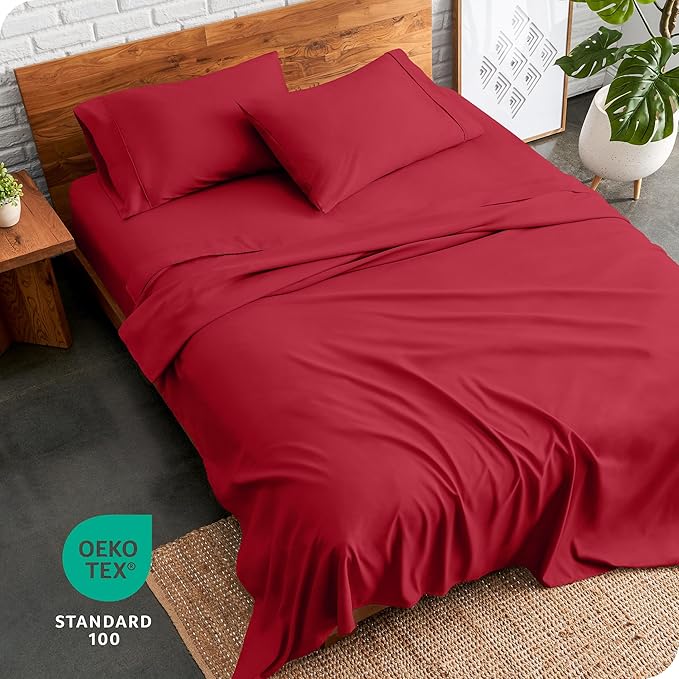 Bare Home Twin XL Sheet Set - College Dorm Size - Luxury 1800 Ultra-Soft Microfiber Twin Extra Long Bed Sheets - Deep Pockets - Easy Fit - Extra Soft - 3 Piece Set - Bed Sheets (Twin XL, Red)