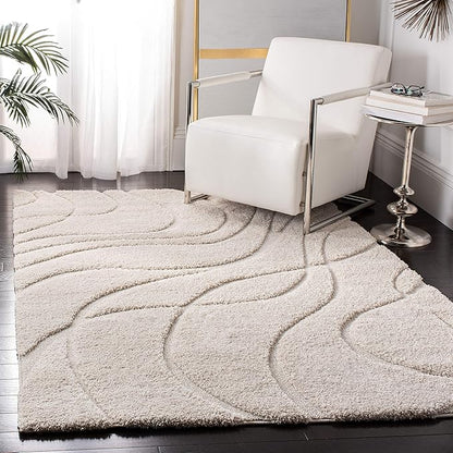 SAFAVIEH Florida Shag Collection Accent Rug - 3'3" x 5'3", Creme & Creme, Non-Shedding & Easy Care, 1.2-inch Thick Ideal for High Traffic Areas in Entryway, Living Room, Bedroom (SG471-1111)