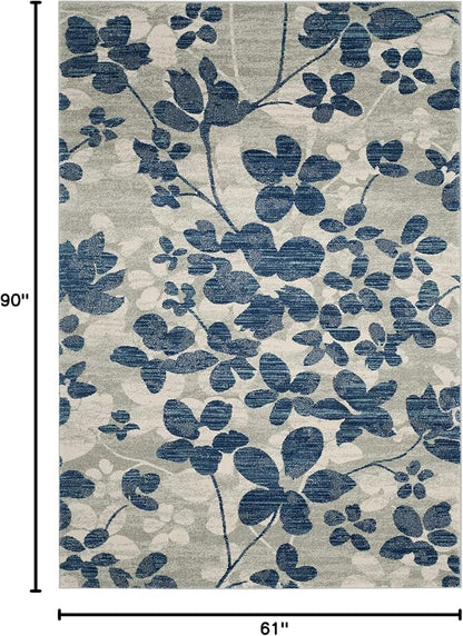 SAFAVIEH Evoke Collection 5'1" x 7'6" Grey/Light Blue EVK236J Floral Non-Shedding Living Room Bedroom Area Rug