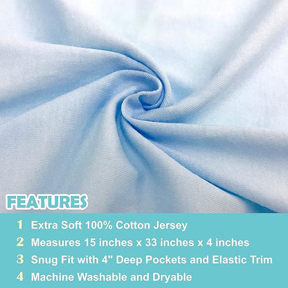 American Baby Company 15" x 33" Fitted Bassinet Sheet, 100% Natural Cotton Jersey Knit, Baby Blue, Soft Breathable, for Boys and Girls