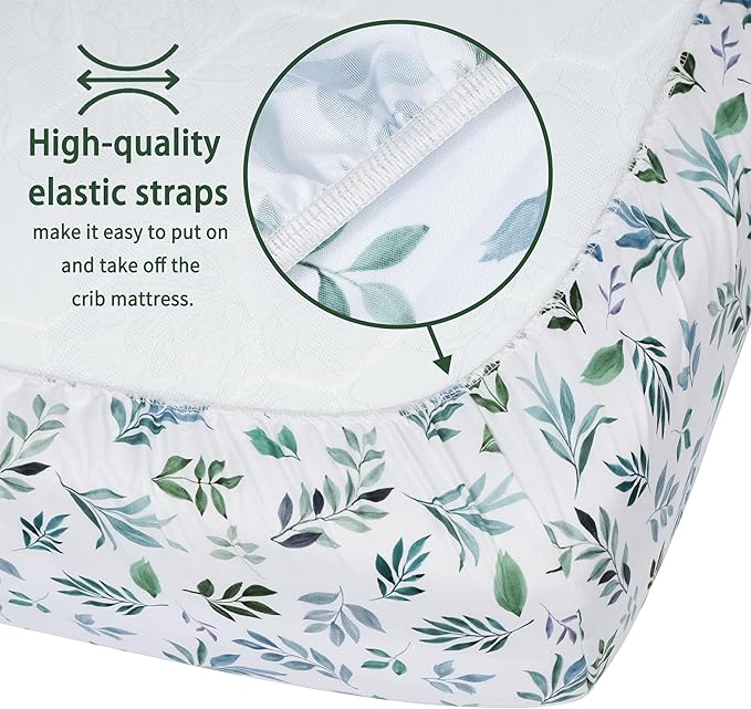 Pack and Play Sheets Fitted, 2 Pack Pack n Play Sheets for Graco Pack n Play Mattress, Unisex Playard Sheets for Boys Girls(Leaf & Green, 38 X 26 Inch)