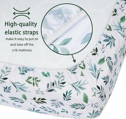 Pack and Play Sheets Fitted, 2 Pack Pack n Play Sheets for Graco Pack n Play Mattress, Unisex Playard Sheets for Boys Girls(Leaf & Green, 38 X 26 Inch)