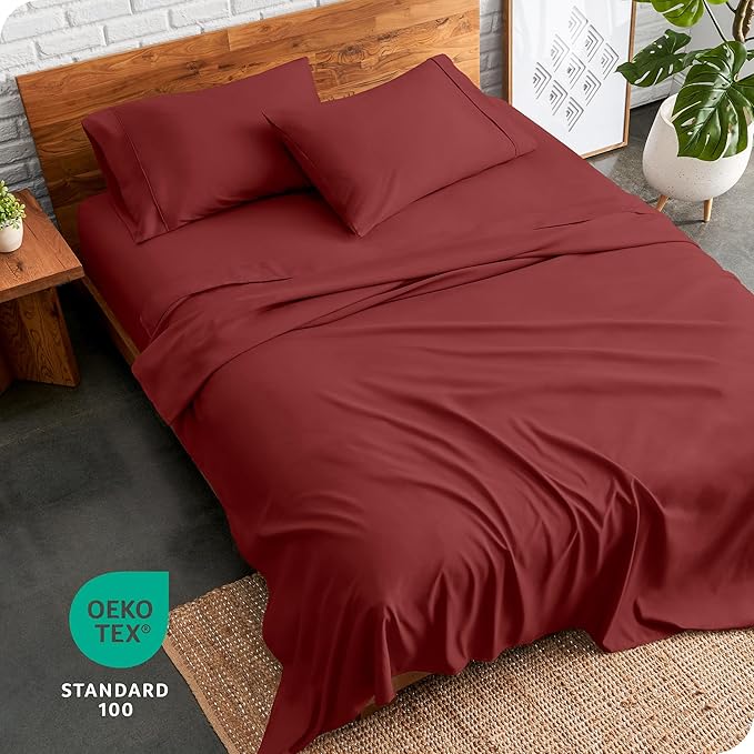 Bare Home Twin Sheet Set - 1800 Ultra-Soft Microfiber Twin Bed Sheets - Double Brushed - Deep Pockets - Easy Fit - 3 Piece Set - Bed Sheets (Twin, Rosewood)