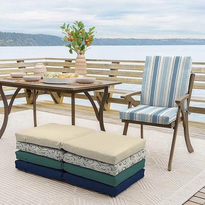 Arden Outdoor Dining Chair Cushion, 20 x 20, Rain-Proof, Fade Resistant, French Blue Linen Stripe