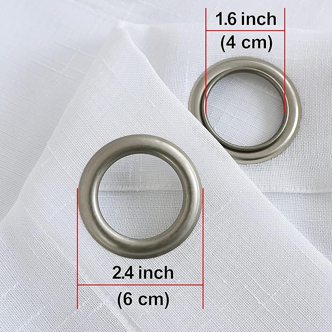 Sheer Curtains Faux Linen Semi Voile Light Filtering Drapes Pair for Bedroom Living Room, Set of 2 Grommet Top Window Curtain Panels (Each 54 x 95 Inch, White)