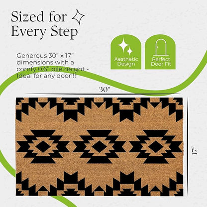 Coir Door Mats 17" X 30", Non-Slip Sturdy, PVC Backed Heavy Duty, Easy to Clean, Ideal for Door Entrance, Patio, Porch, Backyard, Garages, Geometric Boho