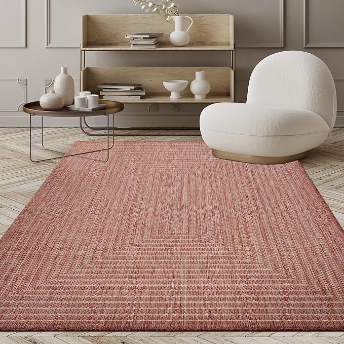 Adiva Rugs Outdoor Indoor Area Rug, Weather Resistant, Easy to Clean, Stain Resistant Floor Mat for Dining Room, Backyard, Deck, Patio (Copper Weiss, 5' x 7')